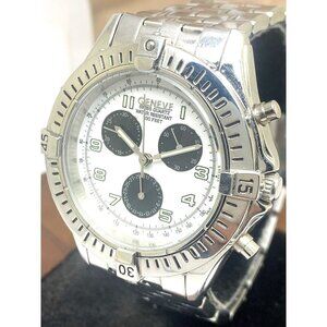 Geneve Men's Watch Swiss Quartz Chronograph Panda Dial Stainless Steel 42mm